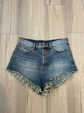 BDG Distressed High-Rise Denim Shorts in Blue Wash